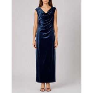 Bravissimo Velvet Maxi Dress Womens 8 Blue Really Super Curvy Cowl Neck Gown